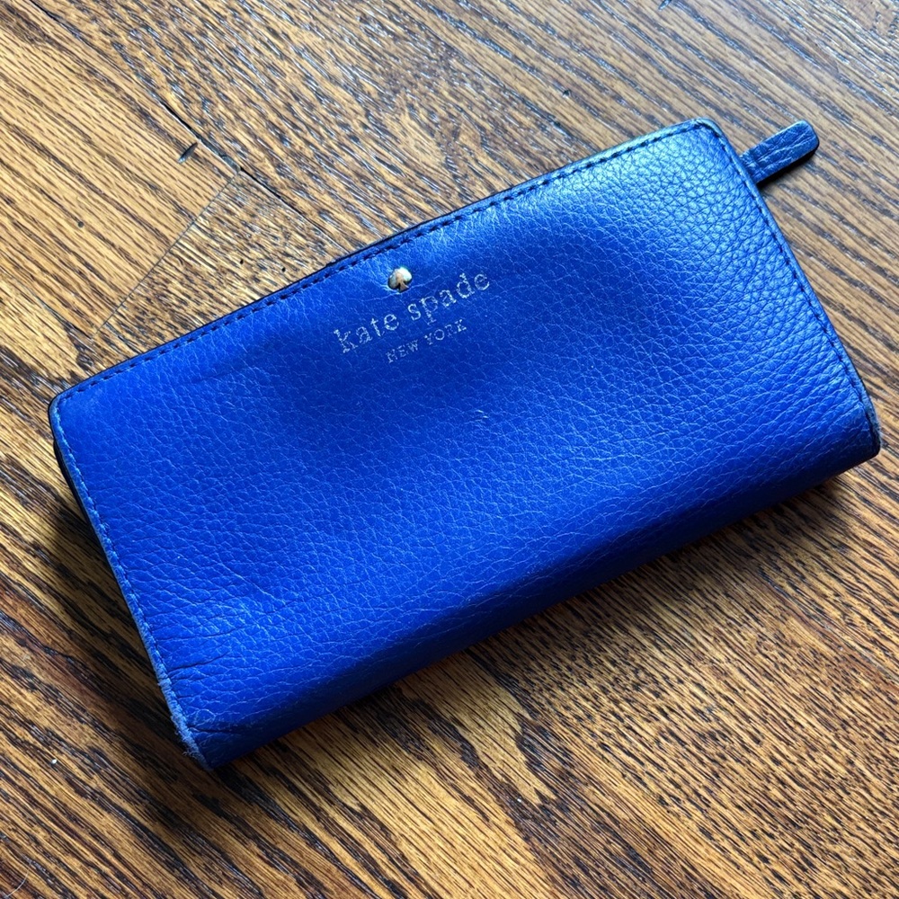 kate spade cobalt blue pebble leather snap wallet